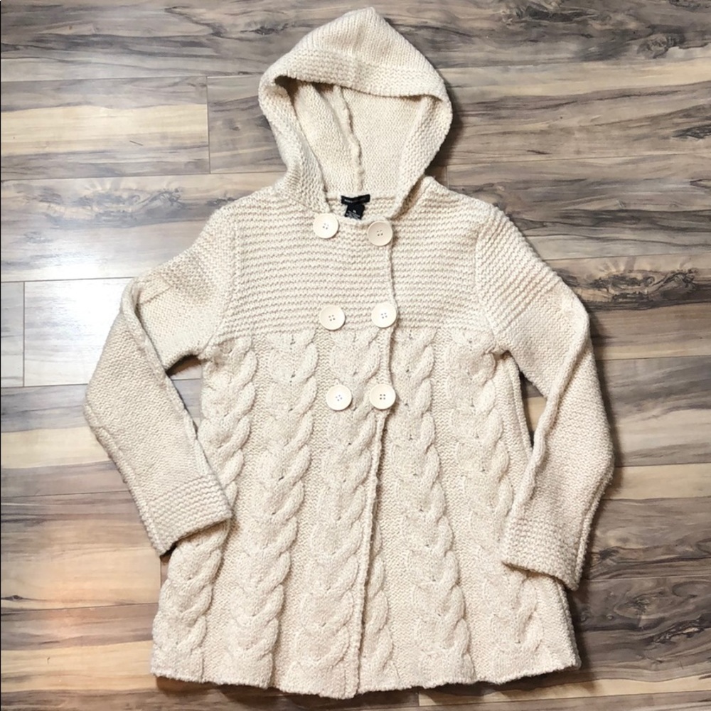 BCBG Maxazria Heavy Hooded Ivory Sweater sz XL